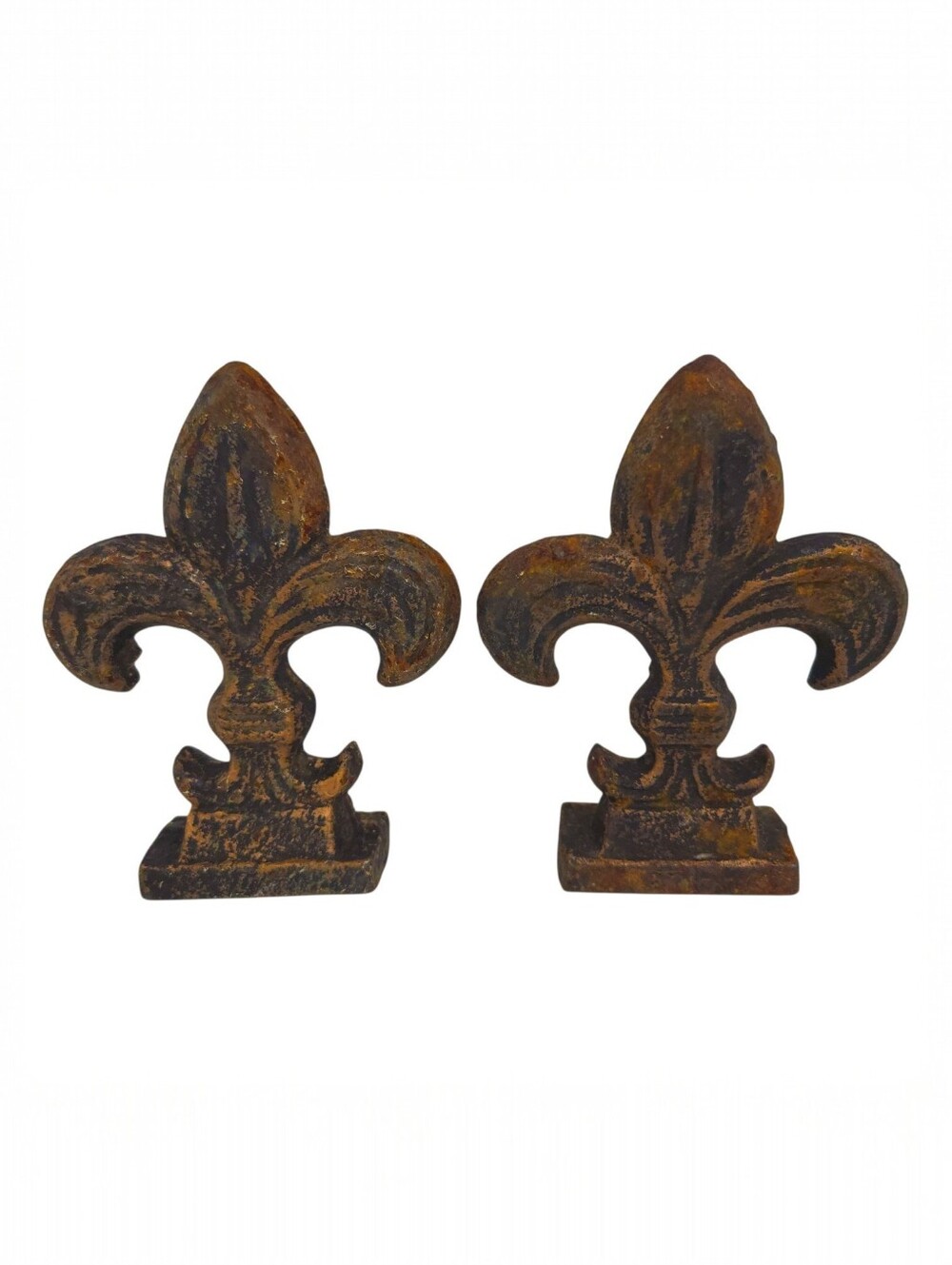 Cast Iron Brown Rusted Fleur de Lis Rustic Country Farmhouse Tabletop Finial Set